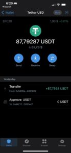 USDT transaction screenshot: transferred 87.79 USDT
