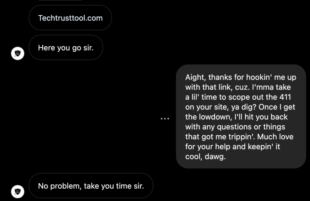 crypto recovery scammer chatting with chatgpt writing in Snoop Dogg's voice on instagram