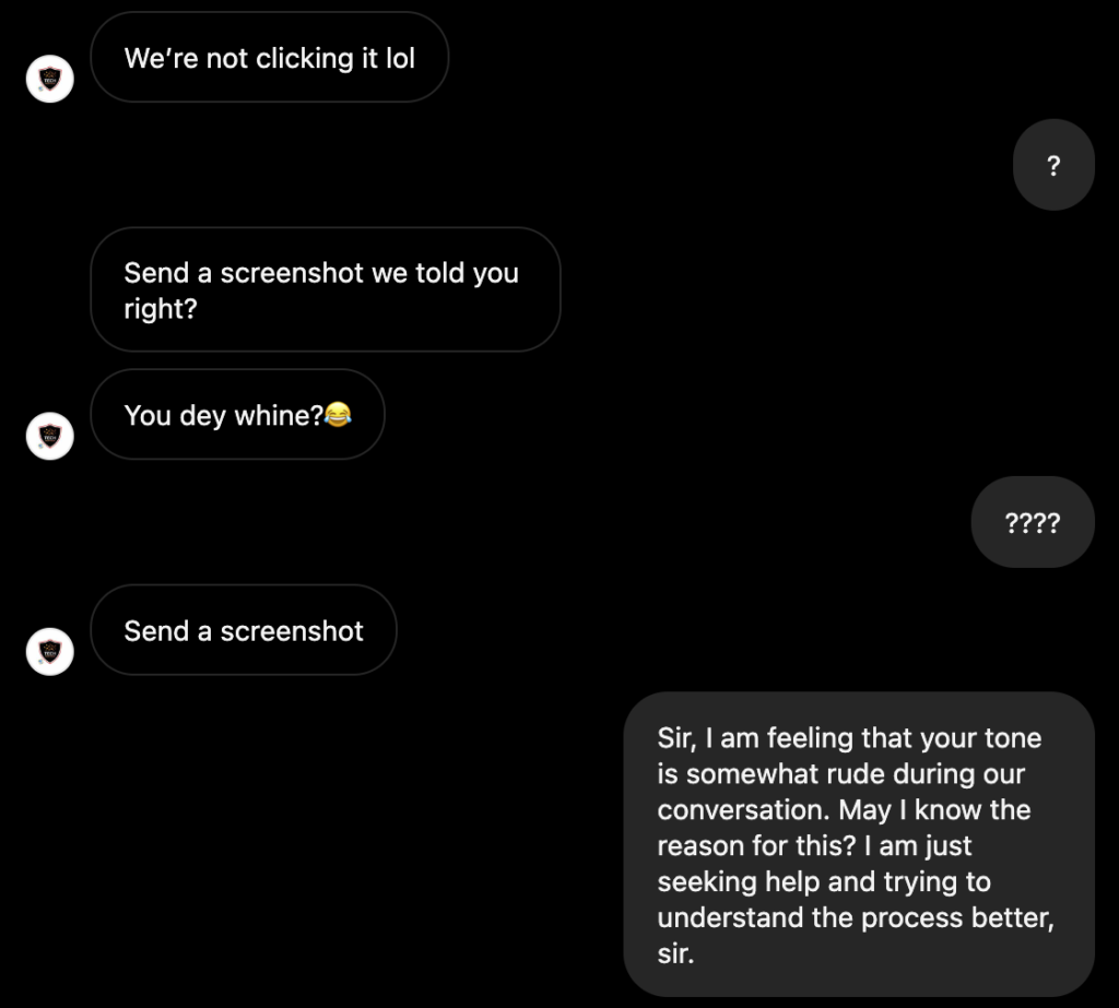 instagram crypto recovery scammer pressures user to click their phishing link in DM chat