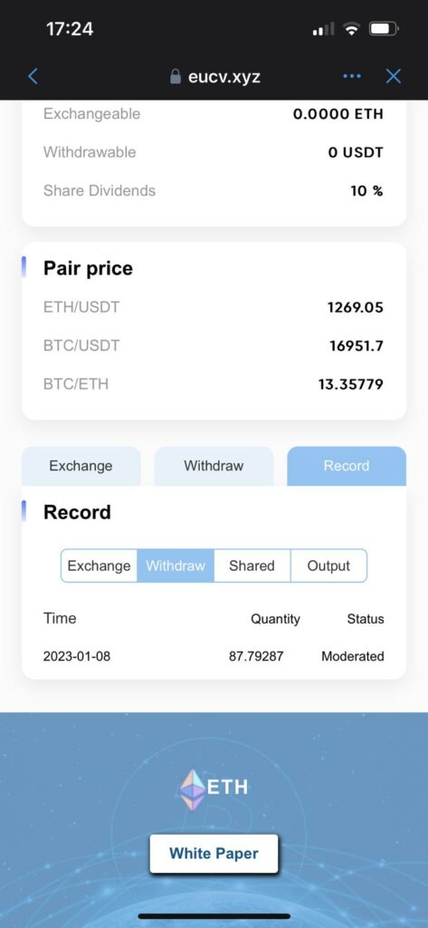 Wallet screenshot showing 87.79 USDT as moderated