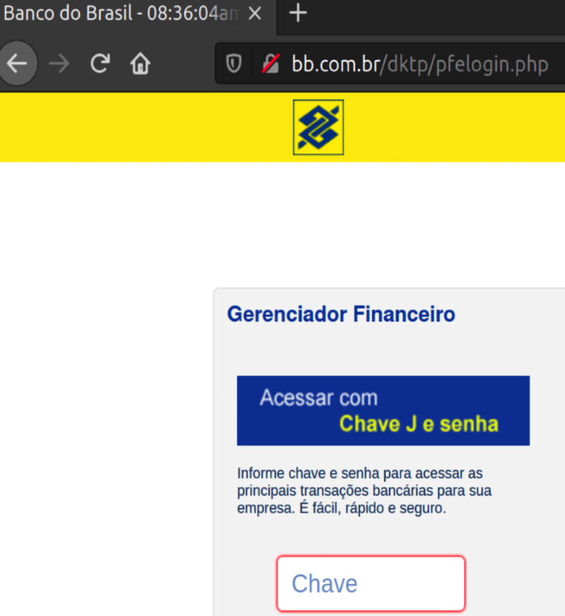 Login panel on the fake Banco do Brasil website