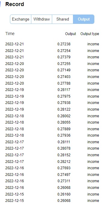 Screenshot of a crypto wallet showing 0.26-0.28 ETH income four times per day.