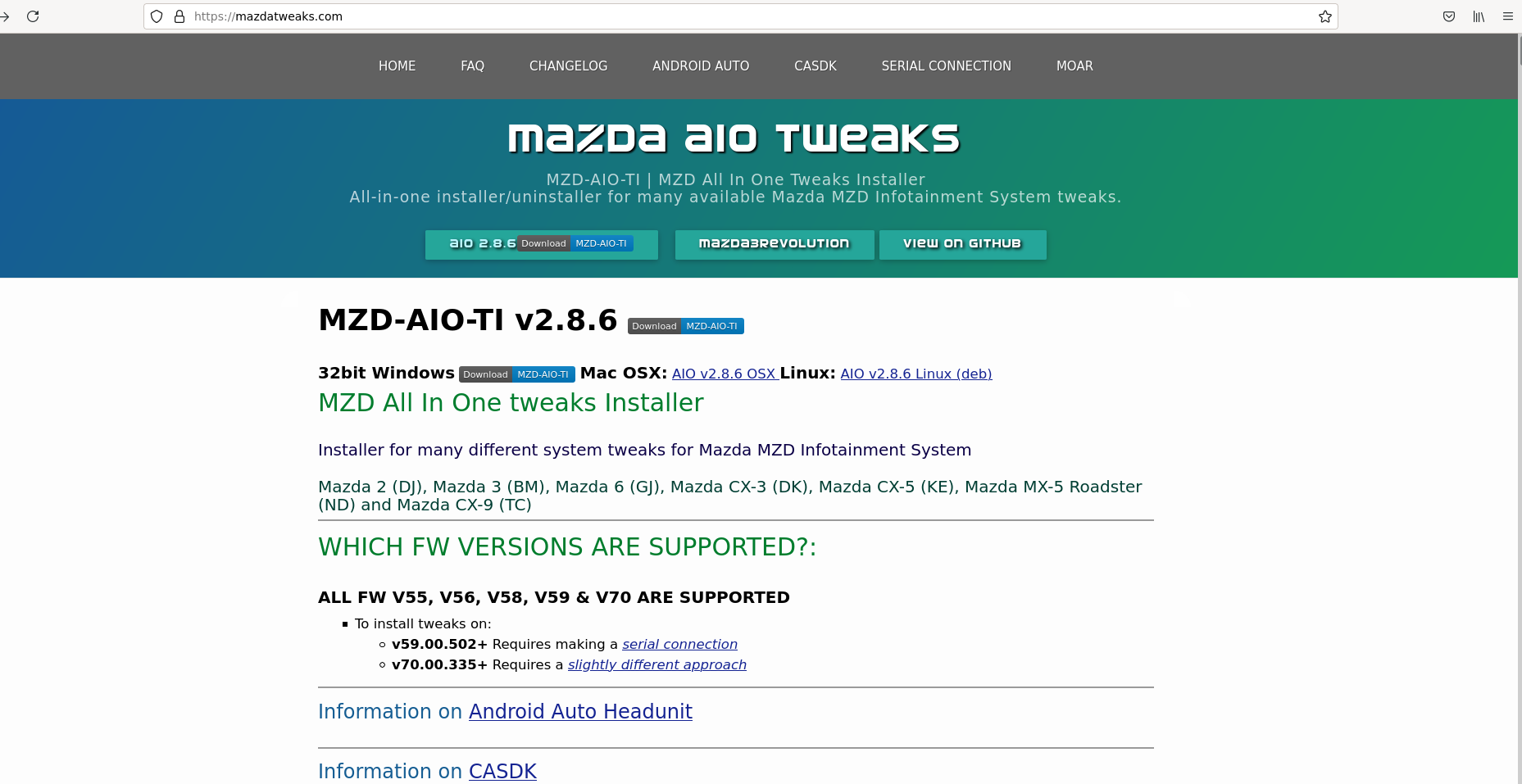 Landing page of the official Mazdatweaks AIO hack website
