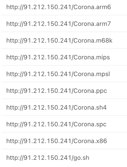 Downloader script and malicious binaries stored on 91[.]212.150.241